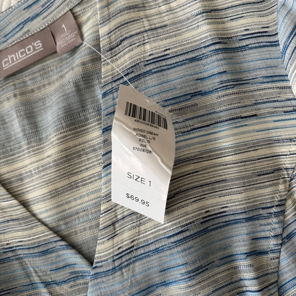 Chico's Blue Stripe Open Front Cardigan Jacket Adsel Chico's Size 1 Medium NWT - Picture 6 of 9